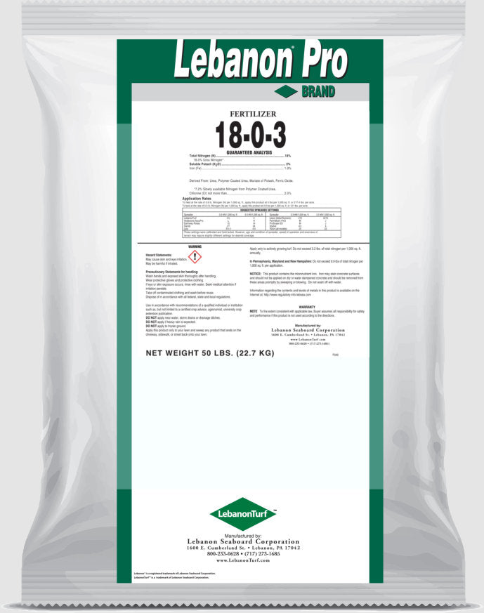 Lebanon Pro 18-0-3 40% PCU 1% Fe