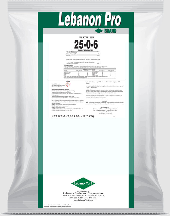 Lebanon Pro 25-0-6 50% PCU 5% Fe